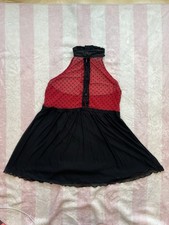 Red Black Sheer Heart Mesh Halter Babydoll Top Y2K Gothic Valentine Aesthetic