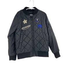 Black Yak Puffer Quilted Bomber Zip Up Jacket Kids Size 130 US 6/7 Black