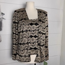 R M Richards Vintage Black Gold Lace Sequins 1 Piece Layered Jacket Top Sz 6 NWT