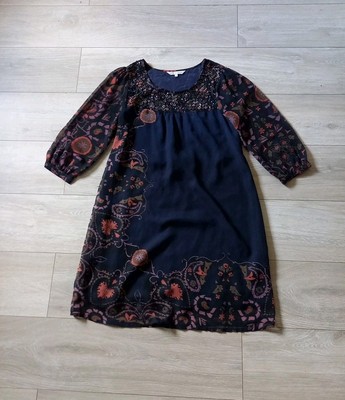 Rocha John Rocha Navy Blue Floral Sheer Tunic Dress Sequinned & Beaded UK12