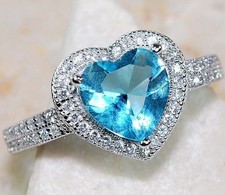 2CT Aquamarine  Topaz 925 Solid Sterling Silver Ring Sz 6 UB1-5