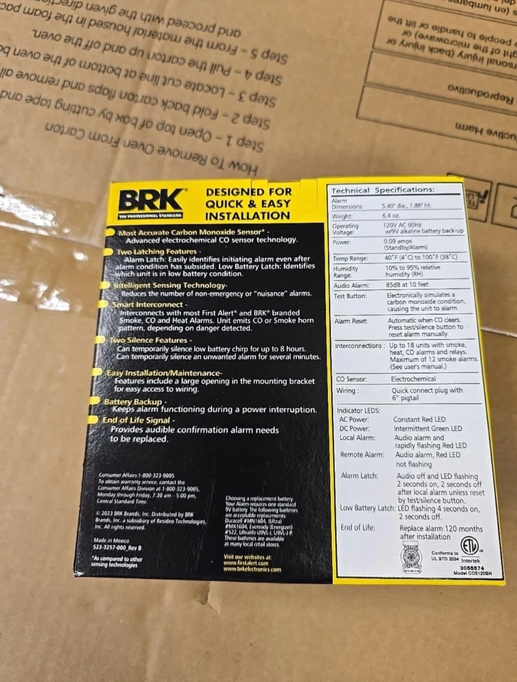 Detector de monóxido de carbono First Alert BRK, alarma cableada con 1 paquete, blanco Foto 2 de 2