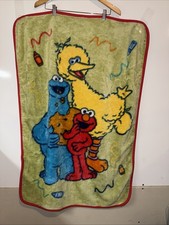 VTG Sesame Street Elmo Big Bird Cookie Monster Plush Blanket Throw Crayon