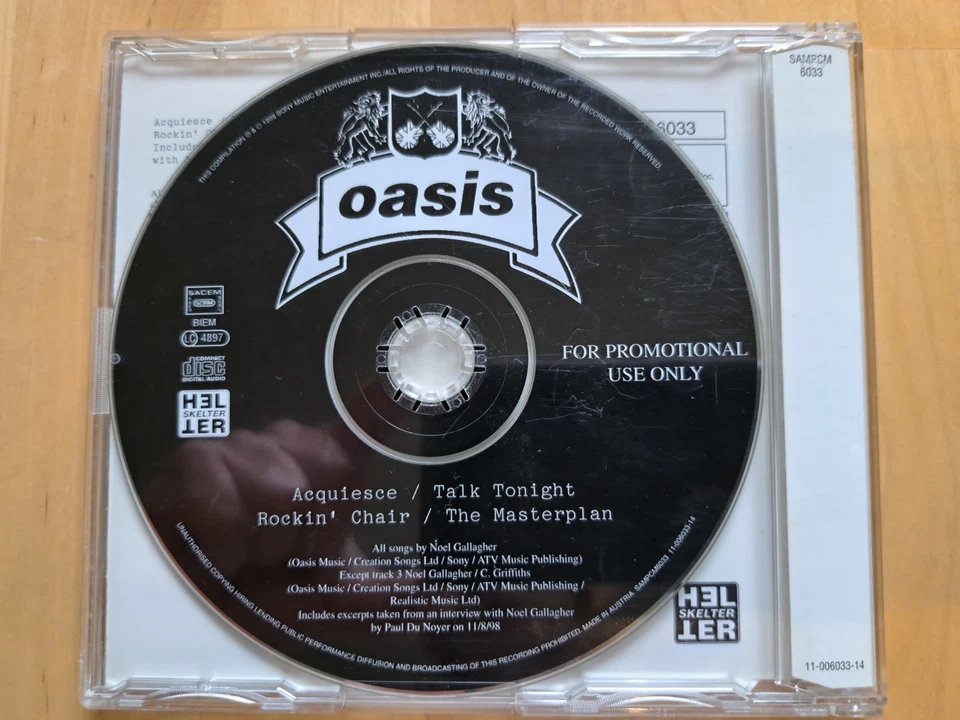 Oasis Acquiesce Rare 4 Track Promo CD 1998 SONY SAMPCM 6033 - Bild 2 von 3