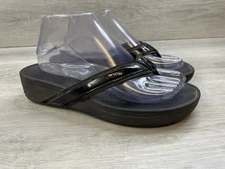 Vionic Tide Sandals Women’s 9 Black Leather Flip Flops Orthotic Arch Support