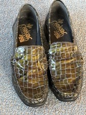 Rieker Zielone Sztuczny krokodyl Lakierowana skóra Teksturowane mokasyny Buty UK 7 - W bardzo dobrym stanie