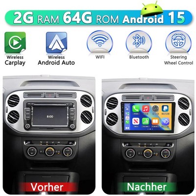 2+64GB Android 15 Autoradio Wireless Carplay GPS Navi Für VW Tiguan 5N GOLF Plus