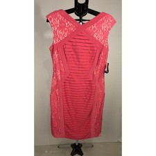 Melrose Women's Pink Lace Pleated Sheath Dress Size 16 Formal Cocktail