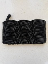 Vintage Made In Japan Hand Beaded Black Evening Zipper Bag Clutch Art Deco EUC