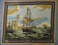 Completed vintage tapestry : Margot - Paris -tall ships