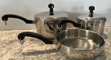 Vtg Farberware Aluminum Clad Stainless Steel 5 Piece Set-Pots Skillet Lids