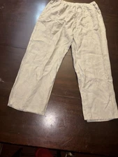 Match Point 100% Linen Wide Leg Pants Womens M Beige High Waist Lagenlook LP102