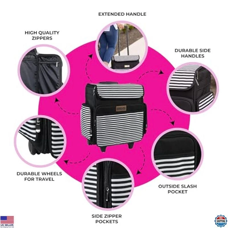 Bolso artesanal con ruedas Everything Mary, rayas blancas y negras - Bolso de mano Papercraft con Foto 2 de 4