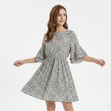 Floral Tiered-Sleeve A-Line multicolor Sun Dress