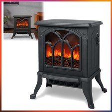 Elektrokamin Heizlüfter 1500W Flammeneffekt LED Kamin Feuer Ofen Schwarz