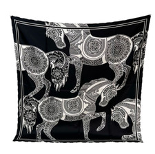 100 Twill Silk Scarf Women 88X88cm Wrap mechanical horse print Bandana Square
