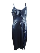 Guess Women's Metallic Ruffled Bodycon Dress (10, Navy)