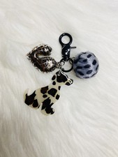 Leopard Heart Dog Bag Charm Key Ring Fob Keychain Purse Lucky Charm Pom Pom New