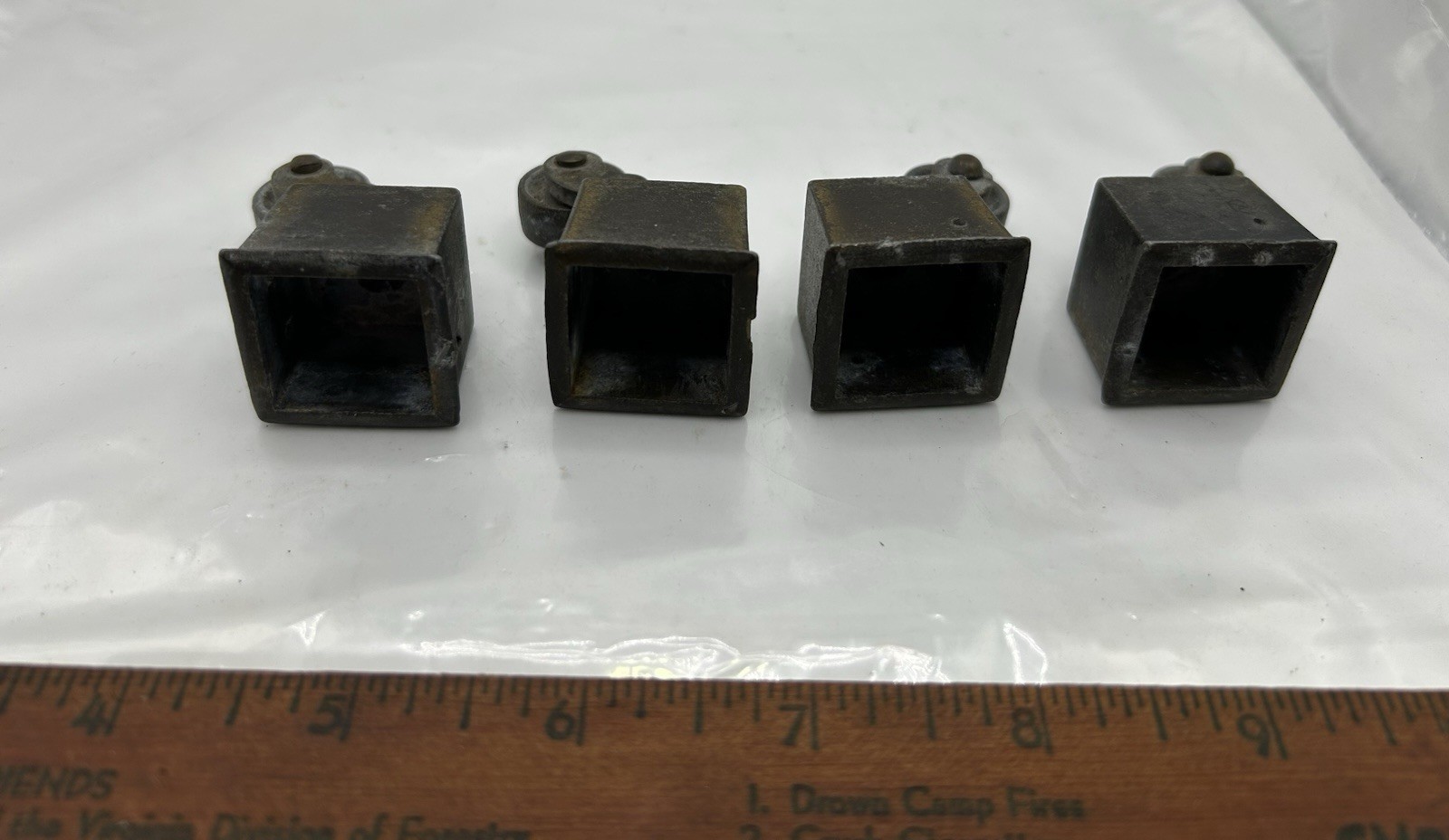 4 ANTIQUE BRASS VICTORIAN ROLLERS FOR FRONT CHAIR LEGS CASTORS