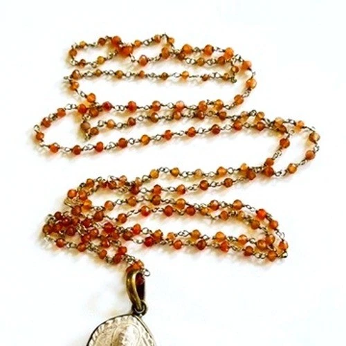 Buddha Carnelian Faceted Beaded Necklace natural genuine stone gold filled BOHO - Image 3 of 4