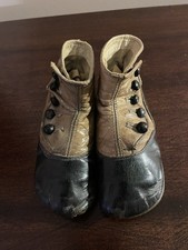 Antique Victorian Leather Black  Tan Child's Shoes 1860 - 1900 Excellent Cond.