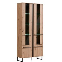 Vitrinenschrank Eiche Holz Glas Schrank Wohnzimmer Highboard Massiv Homestyle4U