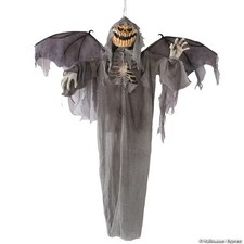 5 Ft. Animated Hanging Jack-O'-Lantern Skeleton Scarecrow Wings Halloween - A330
