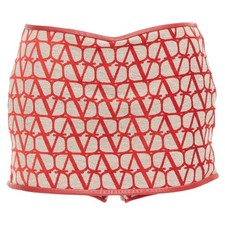 Valentino Toile Iconographe Red Logo Leather Trim Mini Skort Women Beig Size 38