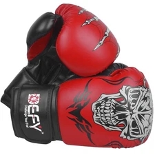 DEFY®  Boxing Gloves Leather Punch Training Sparring MMA Fight UFC Red Skull