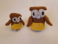 Hand Crafted Knitted Owl & Baby Soft Stuffed Toy 10cm Tall