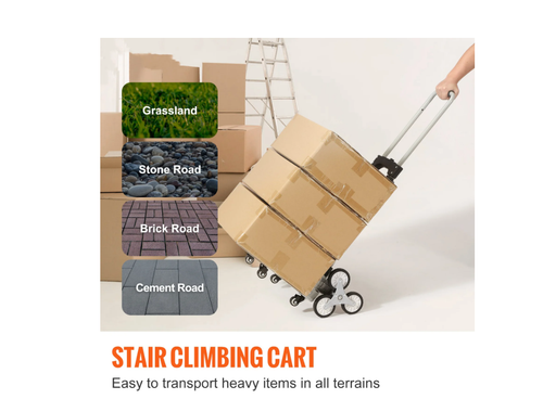 Stair Climbing Cart, 220 lbs Capacity Hand Truck with Adjustable Handle, Folding - Picture 3 of 10