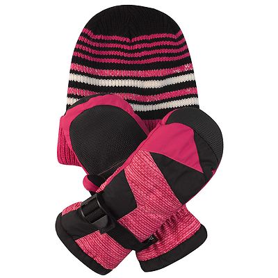 Free Country Kids' Hat and Mitten Set 3M Thinsulate Insulation Extra Warmth Rose