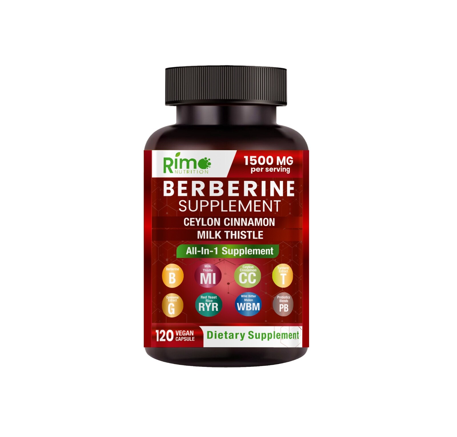 Suplemento de Berberina con Canela de Ceilán 1500mg porción 120 Cápsulas