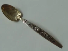 WHITING STERLING DEMITASSE SPOON, CHRYSANTHEMUM & LEAVES ON HANDLE, GILT BOWL