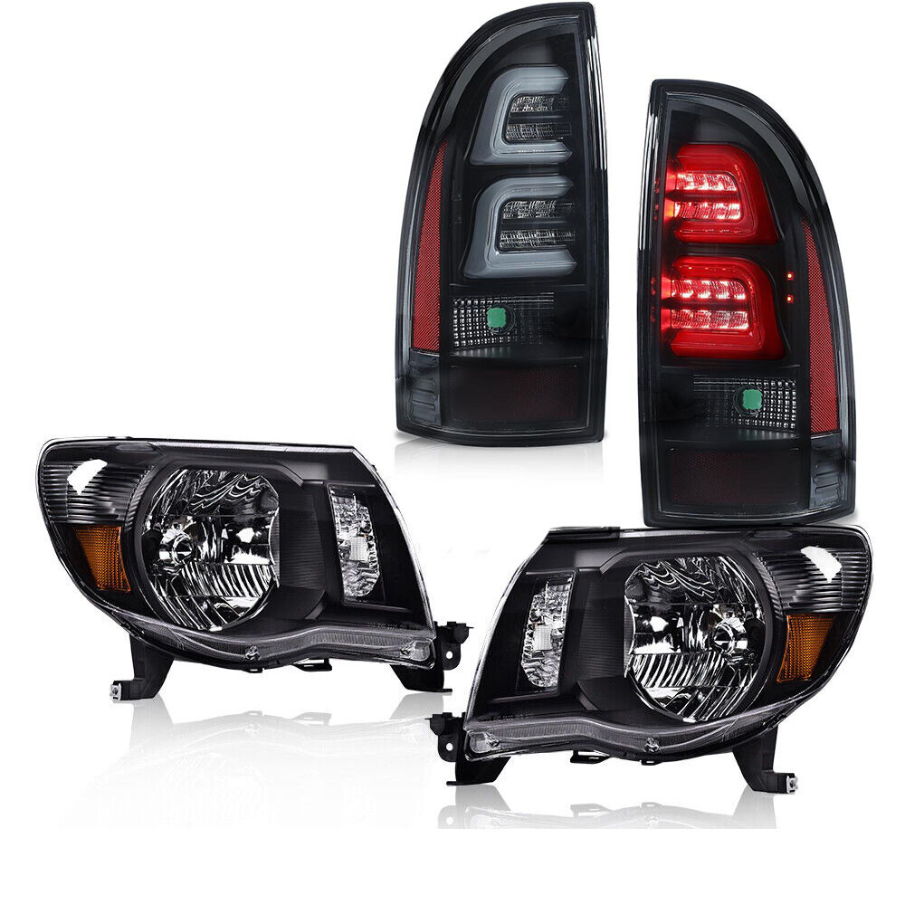 FIT FOR 2005 2006-2011 TOYOTA TACOMA BLACK AMBER HEADLIGHTS & LED TAIL