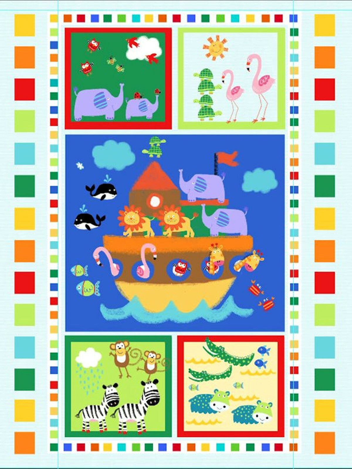 Noahs Ark Cheater Design Baby Wall hanging Quilt top Panel Fabric 100% cotton