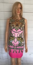Pink & Leopard Print Bodycon Dress Size M Sleeveless, Short Length Very Good Con