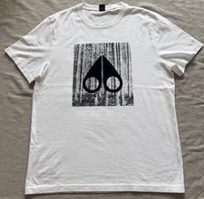 Moose Knuckles Igneous Graphic Logo Cotton T-Shirt White and Black Size M NWOT