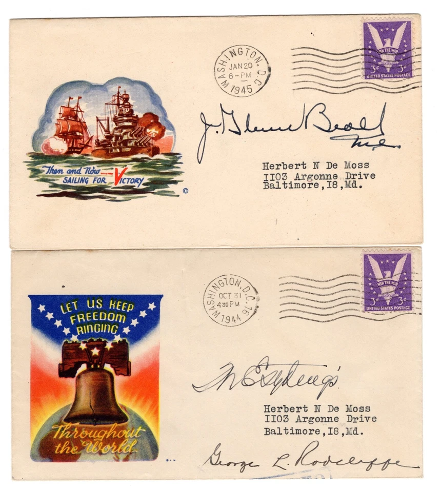 US 1944-45 7 WWII Patriotic Covers Signed by Entire Maryland Delegation - Image 3 of 4