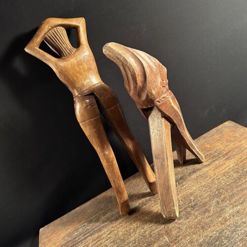 Vintage Nut Cracker Lot (2) hand carved wooden old man Woman Legs PRIORITY MAIL - Picture 2 of 13