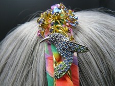 LUPITA HAPACHICO Vintage Headband Pink Peach Handmade Rhinestones Flowers Bird