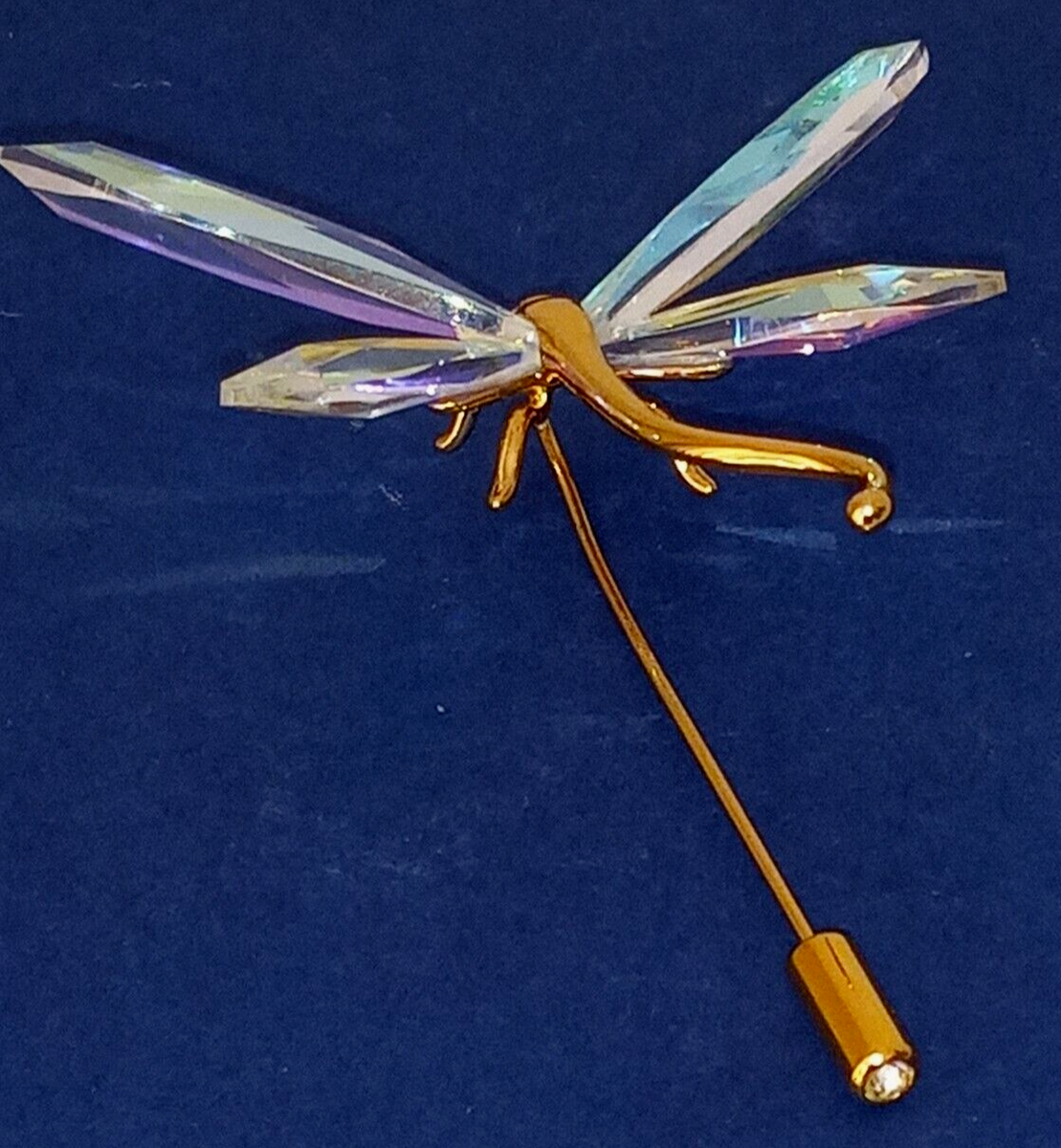 VTG SWAROVSKI DRAGONFLY AB CRYSTAL 925 STERLING GOLD PLATE STICK
