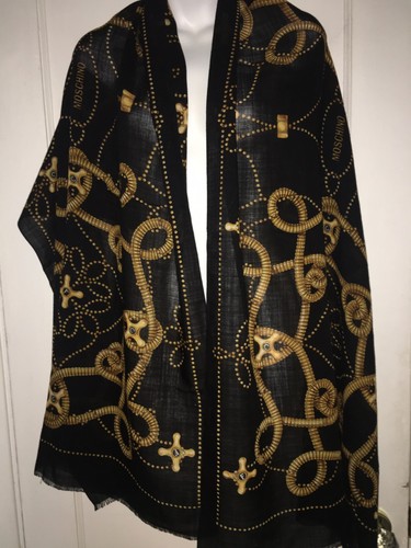 Moschino Vintage Años 90 Dorado Brillo Grifo Lana Bufanda Chal Raro - Grande - Imagen 11 de 11