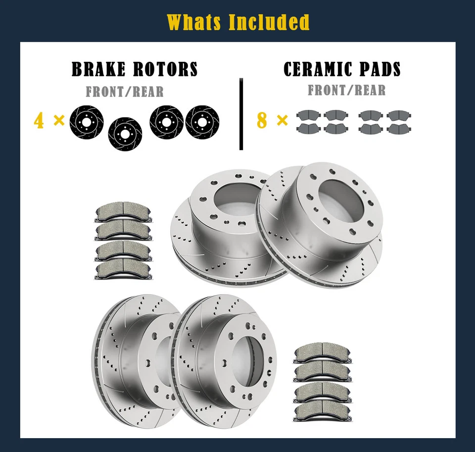 Pastillas de rotores de freno delanteros traseros aptas para frenos Chevrolet Silverado 2500HD 3500HD Foto 4 de 4