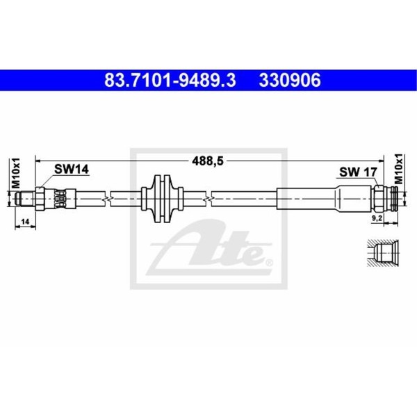 ATE Bremsschlauch Hinten FüR Fiat Ducato Pritsche/Fahrgestell Bus 83.7101-9489.3-image