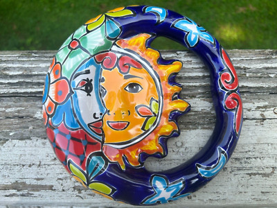 Eclipse Sun Moon Mexican Talavera Wall Art 8'' Hand Painted Ceramic Z56
