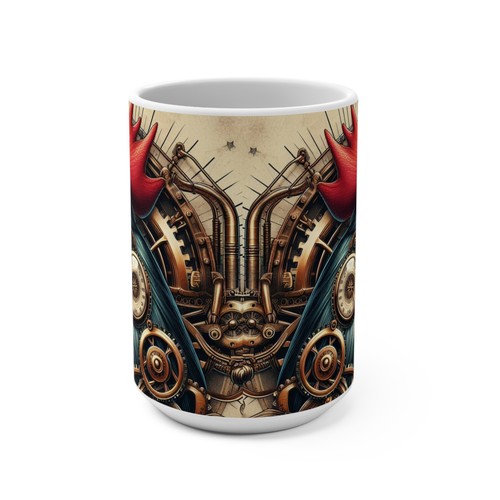 Taza de gallo Steampunk vintage - Taza de café con diseño de pájaro mecánico único 15 oz - Imagen 3 de 5