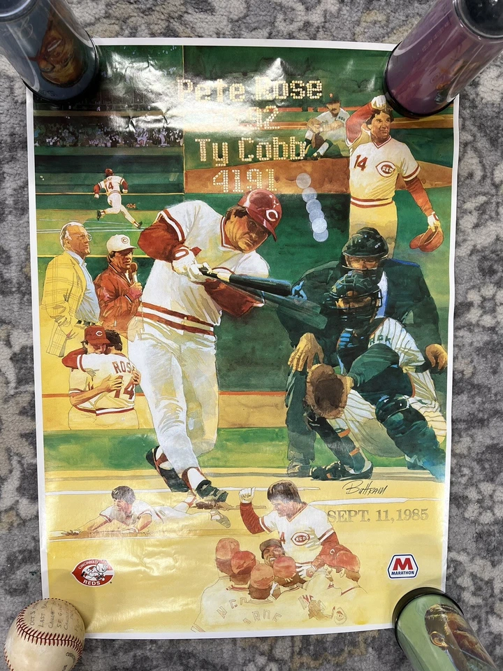 Impresión artística 1985 Pete Rose 4192 Cobb 4191 de Andrew Buttram en tubo de envío rojo Foto 2 de 4