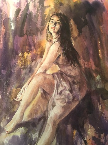 RARE NEW ORIGINAL GORDON KING "Evening Pose" brunette girl pretty woman PAINTING - Picture 4 of 5