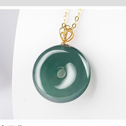 Certified Natural Grade A Jade jadeite 18K Solid Gold Circle Pendant Necklace - Picture 7 of 13